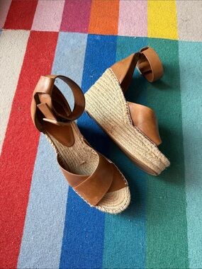 Mark Fisher able Women's Tan Espadrille Wedge Sandals with Ankle Strap brown 10